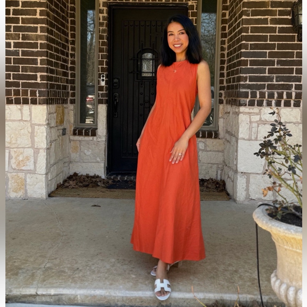 Zara Orange Sleeveless Linen Blend Maxi Sheath Dress Size Small - Picture 13 of 16